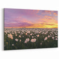 Serene Fields Art Print - Sunset Over White Flower Panorama Decor