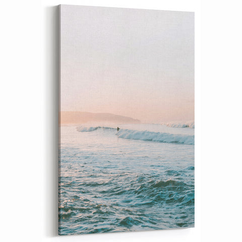 Sunset Canvas Art - Surfer on Ocean Waves Wall Art