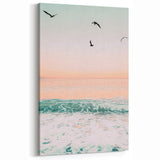Sunset Canvas Art - Ocean Waves and Birds Wall Art