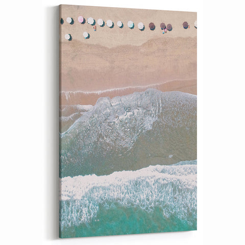 Summer Scenery Canvas - Aerial Beach Waves and Umbrellas Print