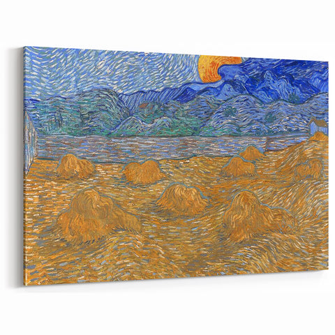 Impressionism Wall Art - Wheat Sheaves and Rising Moon by Van Gogh