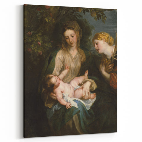 Baroque Madonna with Child and Angel Wall Art – Divine Artistic Grace