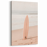 Beach Decor Prints – Surfboard on Sandy Shore with Ocean Waves