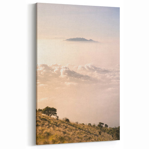 Floral Summer Art – Golden Mist Mountain Landscape Print