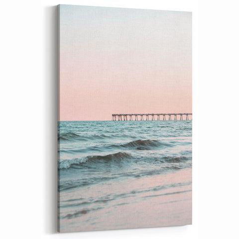 Sunset Canvas Art – Ocean Pier and Pastel Waves Print