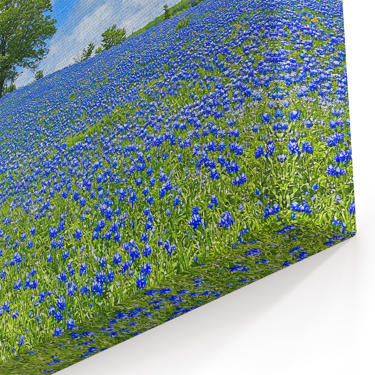 Field Landscape Wall Art - Blue Wildflower Hill With Lone Tree