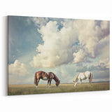 Field Landscape Wall Art - Grazing Horses in Open Countryside Scene