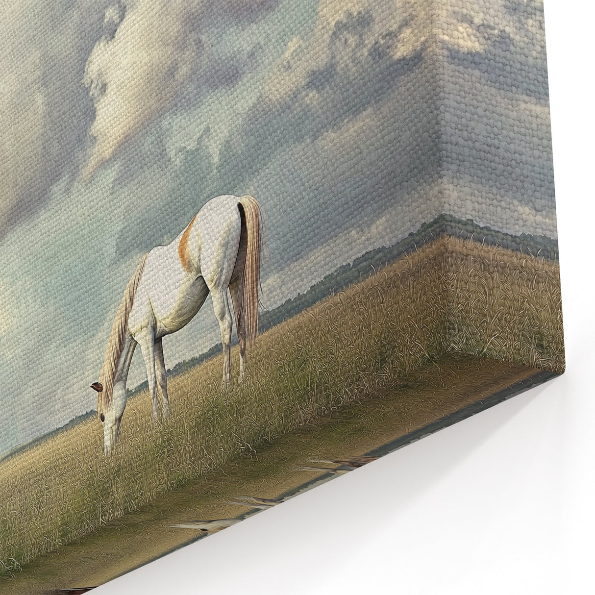 Field Landscape Wall Art - Grazing Horses in Open Countryside Scene