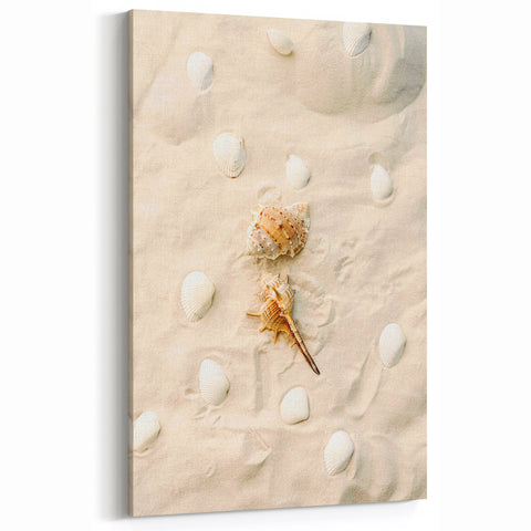 Beach Decor Prints - Seashells on Sand Coastal Summer Canvas