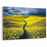 Scenic Fields Framed Art - Yellow Blooming Hills Landscape