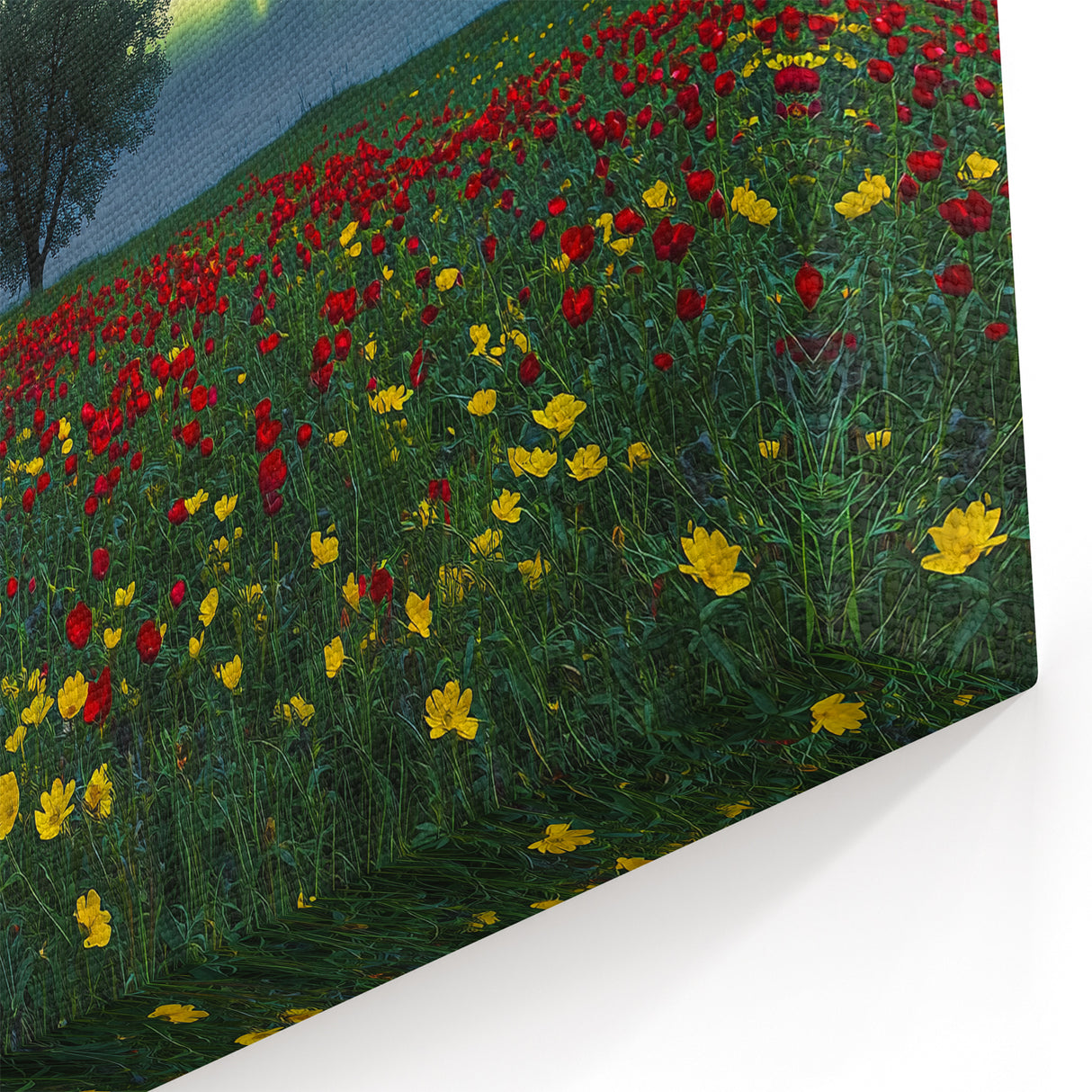 Field Landscape Wall Art - Aurora Sky Over Floral Meadows Print