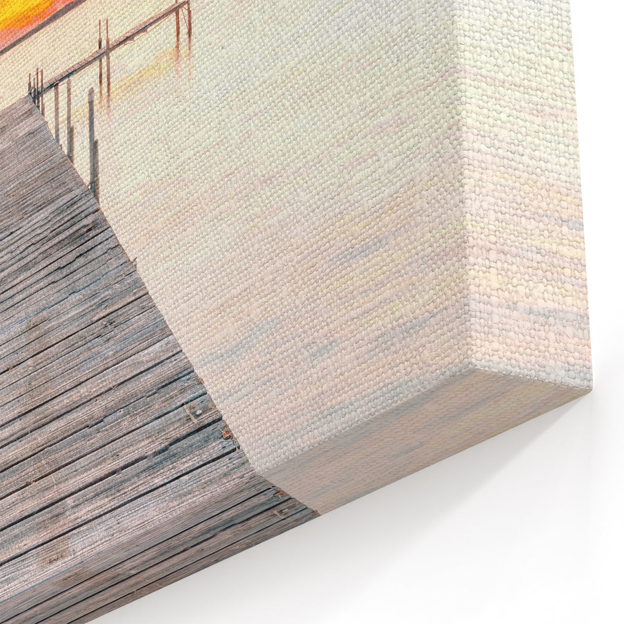 Sunset Canvas Art - Wooden Pier with Golden Horizon Landscape