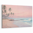 Tropical Wall Art - Palm Trees and Waves at Sunset Beach Print