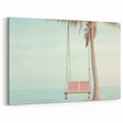 Beach Decor Prints - Pink Swing and Palm Tree Over Calm Ocean