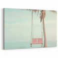 Beach Decor Prints - Pink Swing and Palm Tree Over Calm Ocean