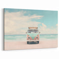 Tropical Wall Art - Vintage Van on a Sandy Beach with Ocean View