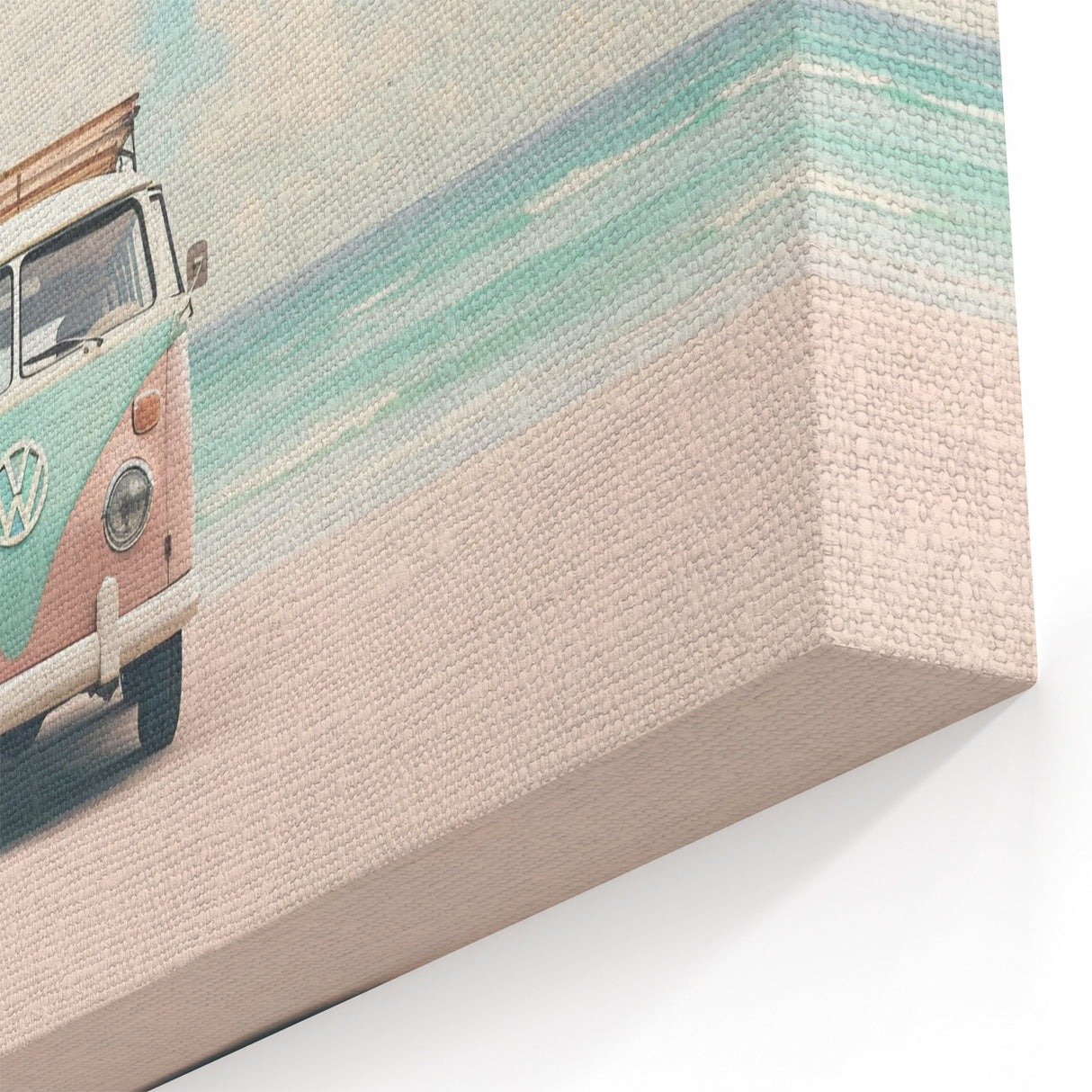 Tropical Wall Art - Vintage Van on a Sandy Beach with Ocean View