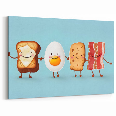 Happy Breakfast Food Wall Art – Kitchen Wall Decor with Cute Food Prints