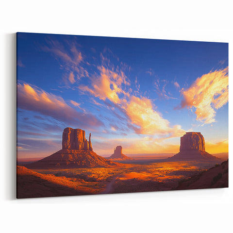 Golden Glow Monument Valley Cactus Wall Art - Desert Landscape Canvas Prints