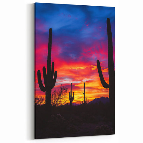Cactus Wall Art - Vibrant Desert Sunset Landscape Canvas Prints