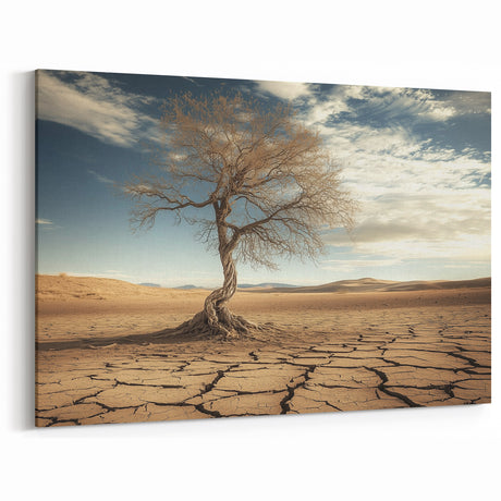 Southwestern Desert Art - Resilient Tree on Cracked Earth Canvas