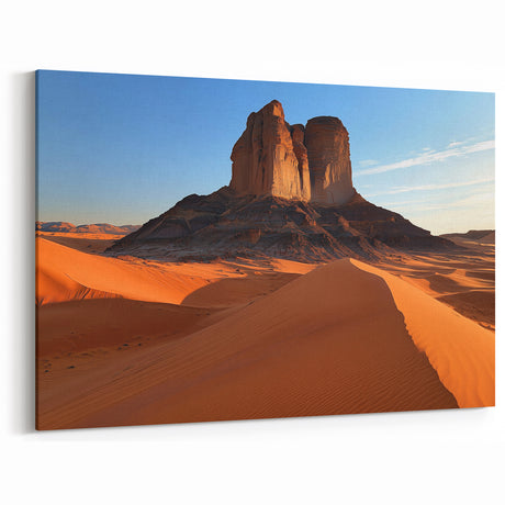 Southwestern Desert Art - Towering Rock Formation with Golden Sand