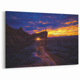 Desert Landscape Art - Adventurer at Sunset on Majestic Cliff