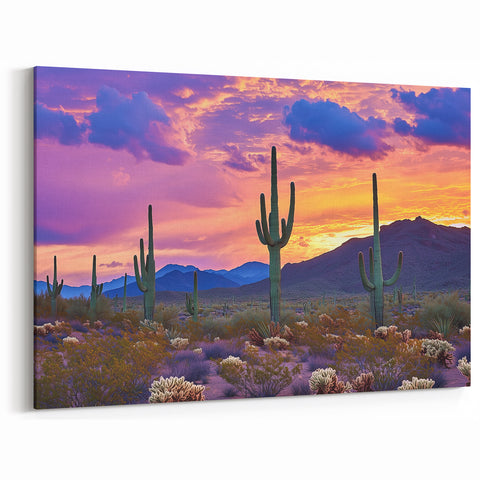 Cactus Wall Art - Vibrant Desert Sunset with Majestic Saguaro