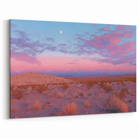 Desert Landscape Art - Moonlit Desert with Pink and Blue Sky