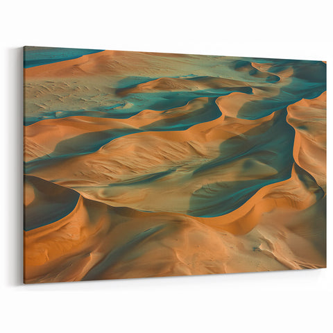 Abstract Desert Waves - Teal and Gold Sand Dune Canvas Art