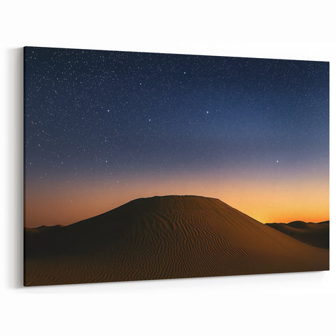 Starlit Desert Night - Golden Dunes Under a Starry Sky Canvas Art