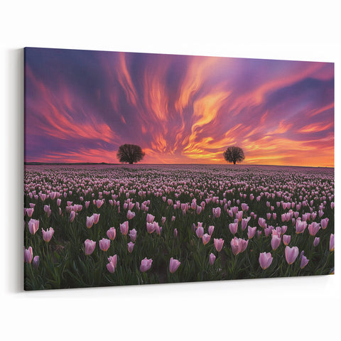 Vibrant Tulip Field at Sunset – Fields Panorama Wall Decor