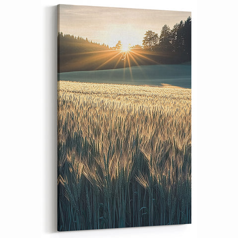 Golden Wheat Field at Sunrise – Serene Fields Art Print