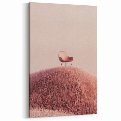 Minimalist Pink Hill with Chair – Serene Fields Art Print