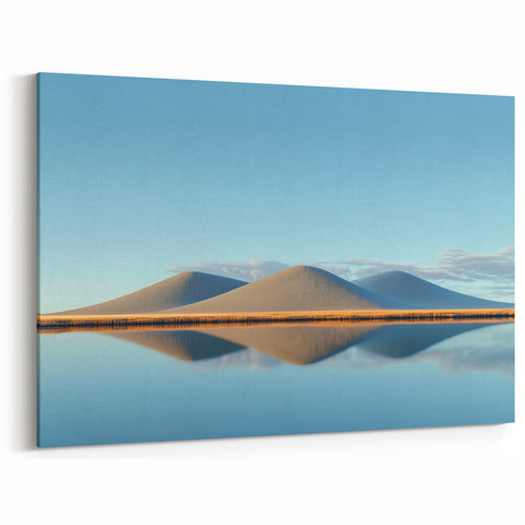 Tranquil Hills Reflected in Water – Serene Fields Art Print