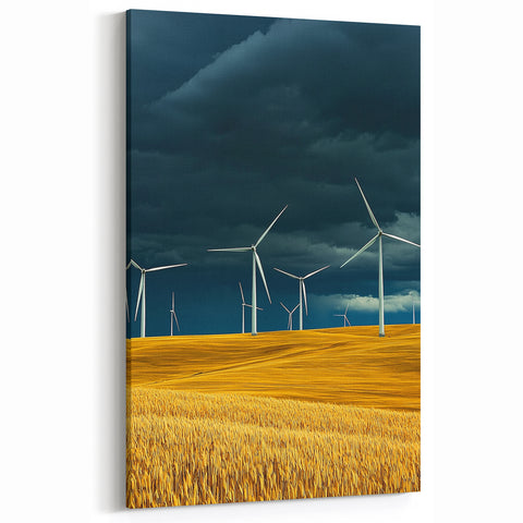 Fields Panorama Wall Decor - Wind Turbines in Golden Fields