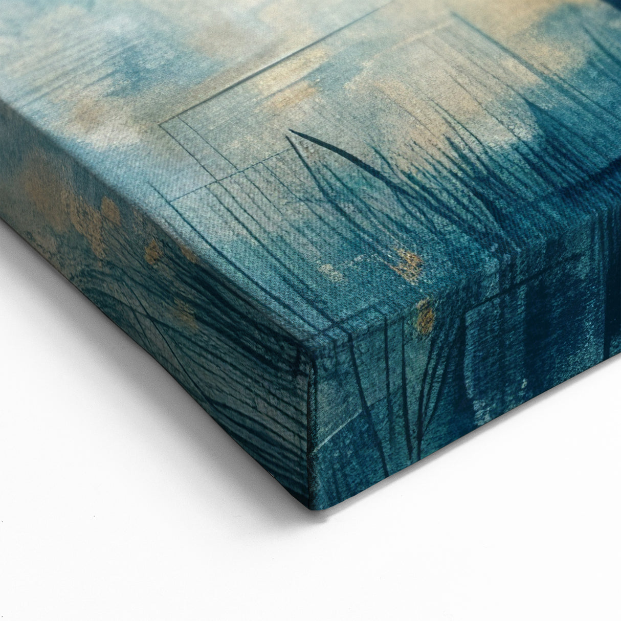 Abstract Landscape Wall Art - Blue Tree and Golden Glow