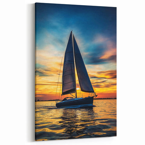 Sailing at Sunset Wall Art - Vibrant Coastal Landscape