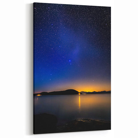 Starry Night Wall Art - Starlit Lake and Distant Horizon