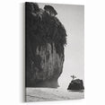 Surfer and Cliff Wall Art - Black and White Coastal Scene