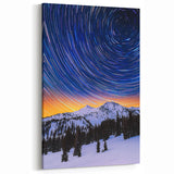 Star Trails and Snowy Mountains Wall Art - Vibrant Night Sky