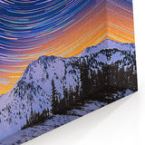 Star Trails and Snowy Mountains Wall Art - Vibrant Night Sky