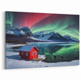 Antarctica Wall Art - Aurora Over Snowy Mountains and Cabin