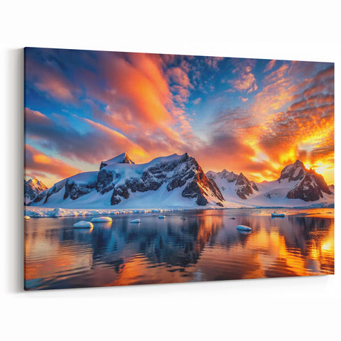 Antarctic Landscape Art - Vibrant Sunset Over Snowy Peaks