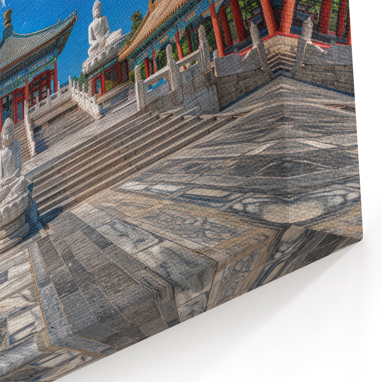Serene Beijing Temple Wall Art - Marble Buddha Canvas Print