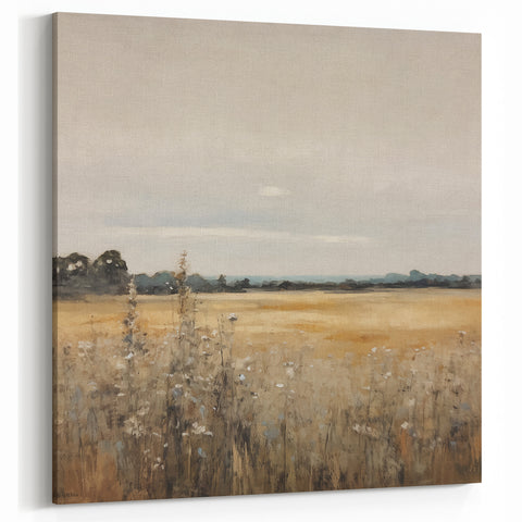 Golden Field Vintage Landscape Art – Classic Countryside Wall Print