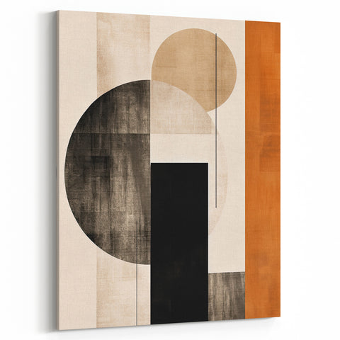 Modern Dining Room Wall Art - Geometric Black Beige & Orange Print