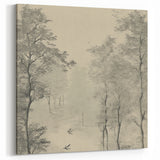 Monochrome Vintage Landscape Art – Classic Forest Scene Print