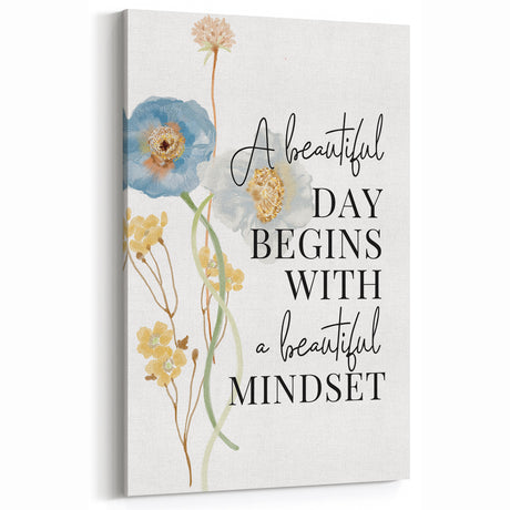 Floral Typography Art Print – Positive Quote on Canvas