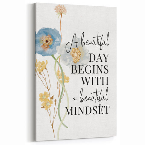 Floral Typography Art Print – Positive Quote on Canvas